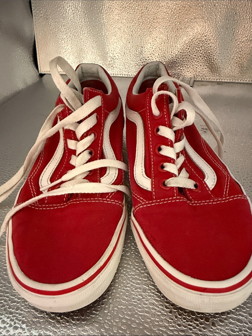 Unisex Vans Old Skool Sneakers Red Canvas Low-Top with White Stripe women 6.5
